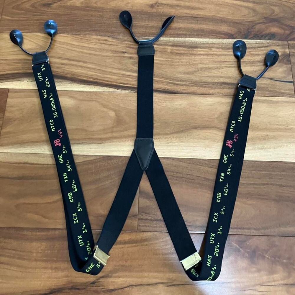 VTG Mens Black Suspenders Stock Ticker Market Pattern Adjustable Y2K Prom Dance